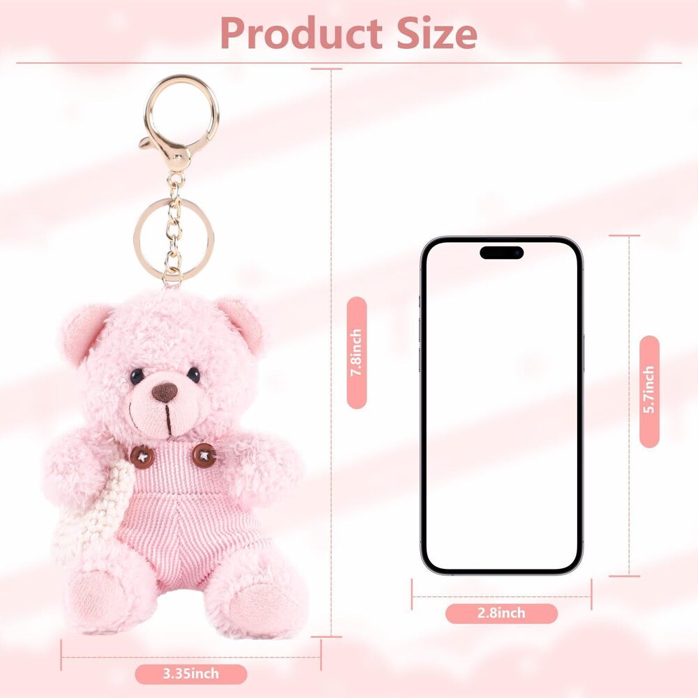7836 Cute Teddy Bear Bag Charms Plush Keychain for Backpack-7.8 Inch Pink - Picture 2 of 6
